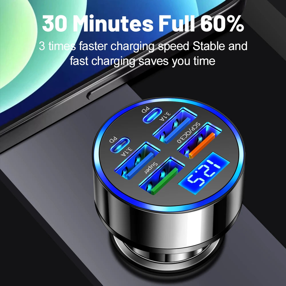 100W 6-Port Fast Charging Car Charger