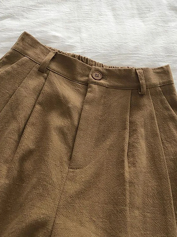 Fitshinling Line Cotton Shorts For Women 2024 New In Fashion Vintage High Waist Short Femme Clothing Solid Slim Pleated Pants