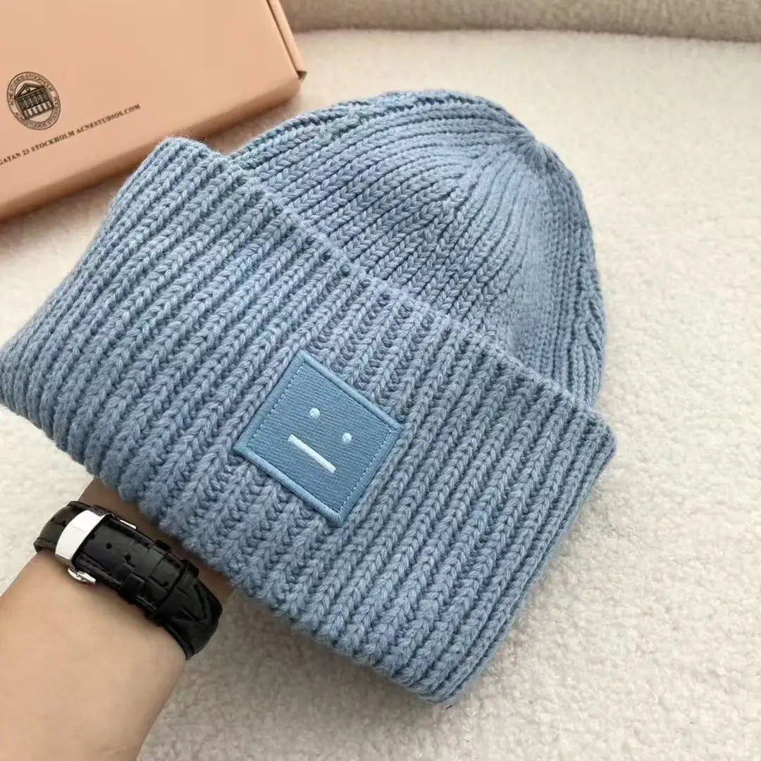 2025Warm and Cozy Knitted Beanie with Square Labels - Scandinavian Style Wool Cold Weather Hat