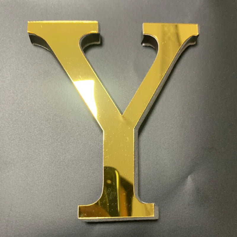 Gold English Letters Mirror 3D Wall Sticker Home Decoration Festival Party Wedding Decor Acrylic Mural Peel & Stick Wallpaper