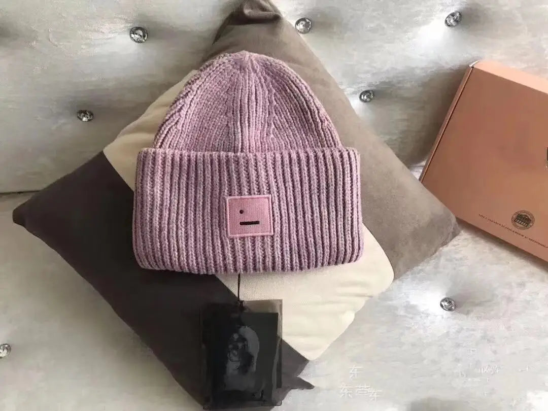 2025Warm and Cozy Knitted Beanie with Square Labels - Scandinavian Style Wool Cold Weather Hat