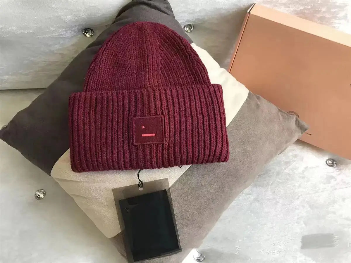2025Warm and Cozy Knitted Beanie with Square Labels - Scandinavian Style Wool Cold Weather Hat