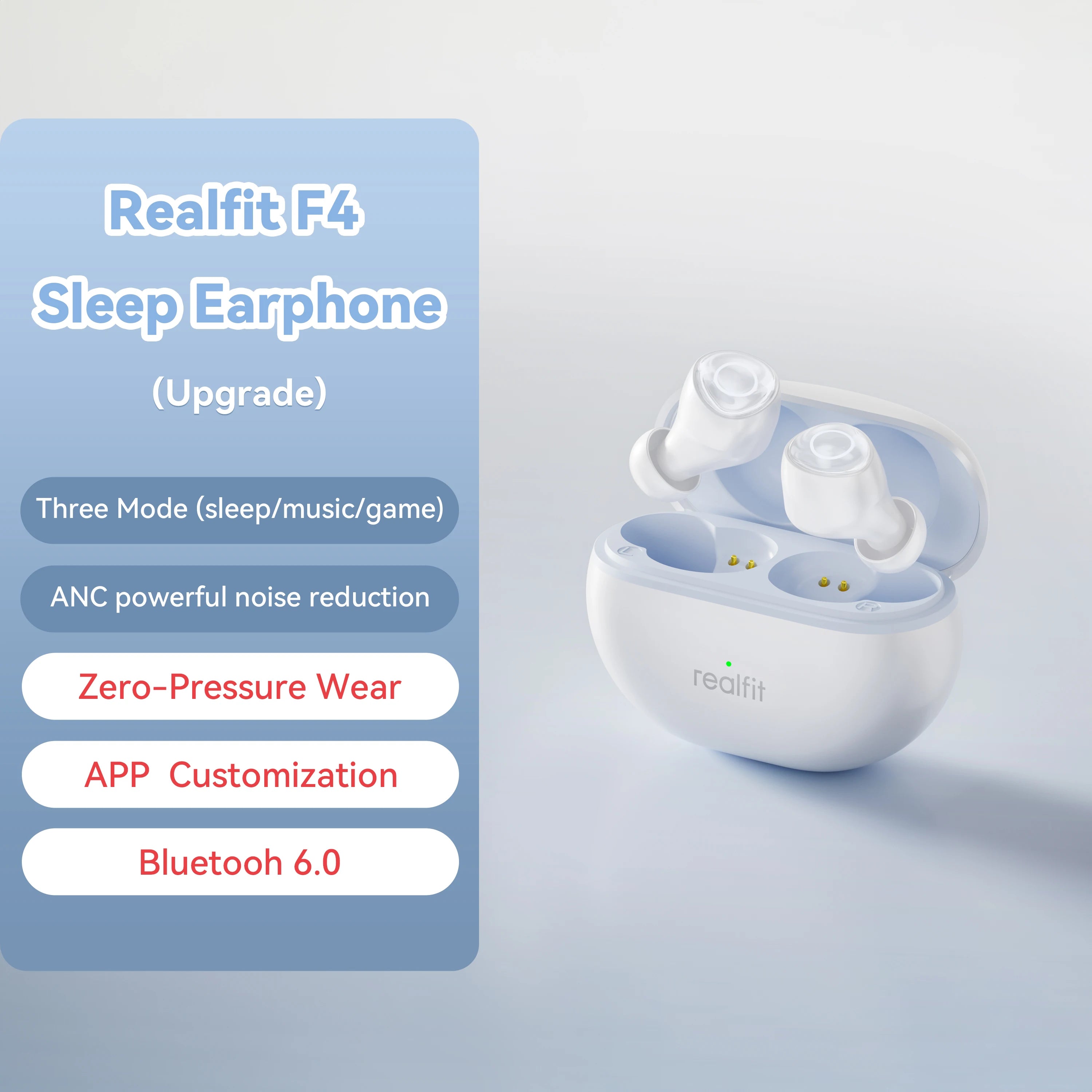 Realfit F4 Sleep Earphones Mini ANC Bluetooth Earphones 40dB Active Noice Cancellation HIFI Heavy Bass Wireless Earbuds