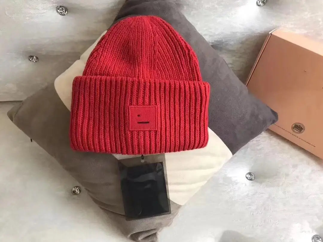 2025Warm and Cozy Knitted Beanie with Square Labels - Scandinavian Style Wool Cold Weather Hat