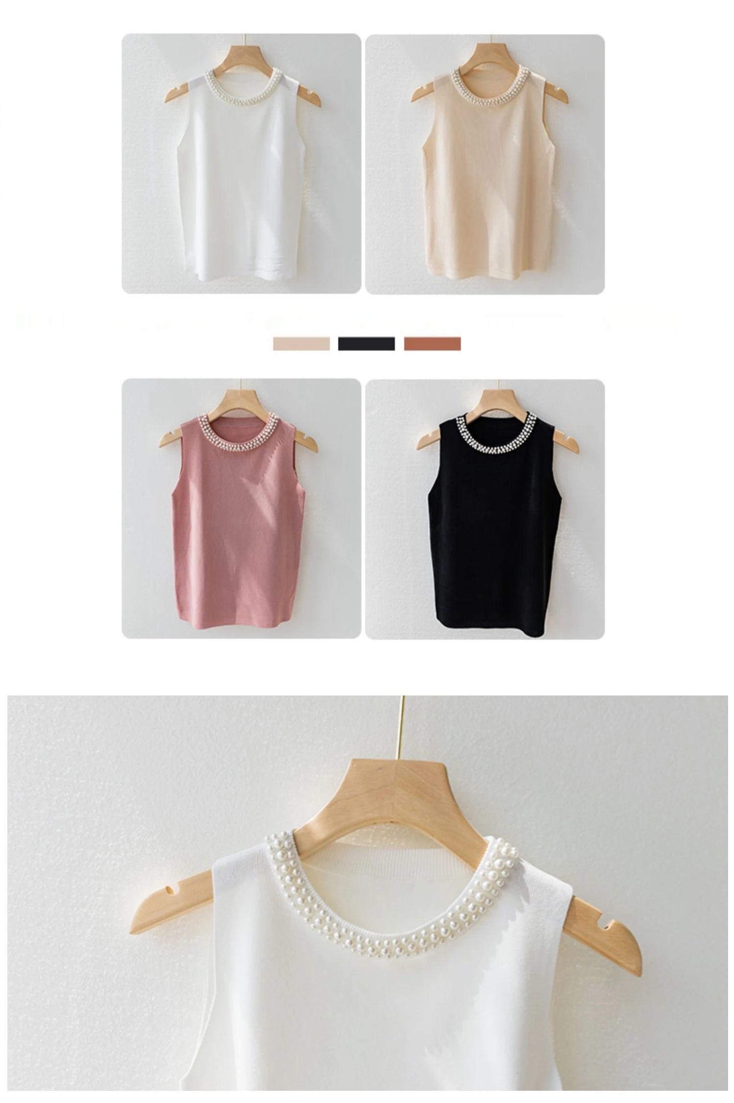 Korea Knitted Vests Women Top Solid Tank Blusas Mujer De Moda Summer New Fashion Female Sleeveless Beading Casual Thin Tops