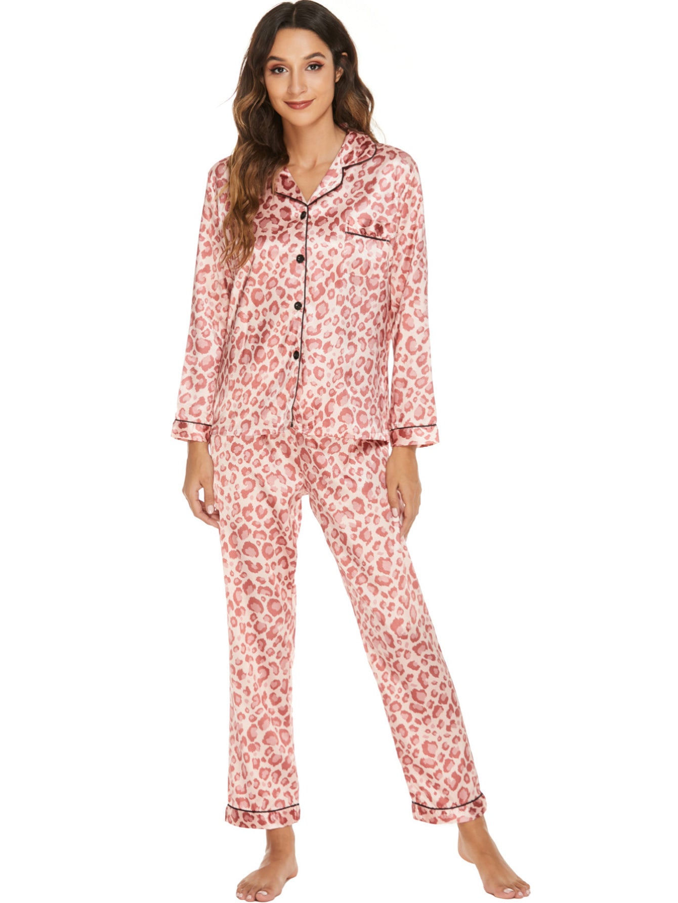 Women's Print Pajama Set Long Sleeve Tops And Pants Loungewear Sleepwear