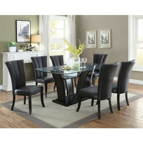 Black Faux Leather Upholstered Lines Back Set Of 2pc Chairs Dining Room Wide Flair Back Chair