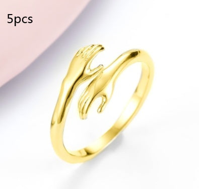 Adjustable Alloy Hands Hug Ring