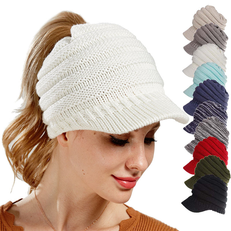 Women's Ponytail Beanies Soft Knit Autumn/Winter Warm Caps for Ladies