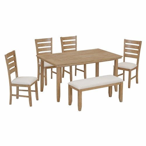 6-piece Wooden Dining Table Set With Dining Table And Chairs With Benches