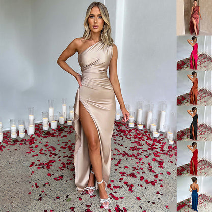 Women's Sexy Satin One Shoulder Dress