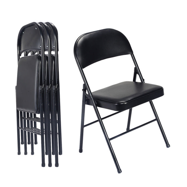 4 Foldable Leather Chairs In Black