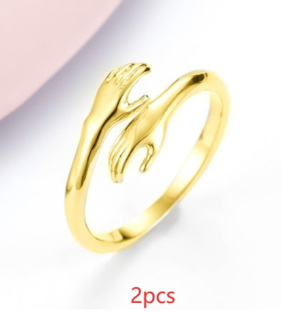 Adjustable Alloy Hands Hug Ring