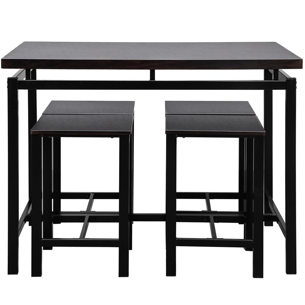 5pcs/Set Dining Table Set 4 Chairs Metal Kitchen Room Furniture Black