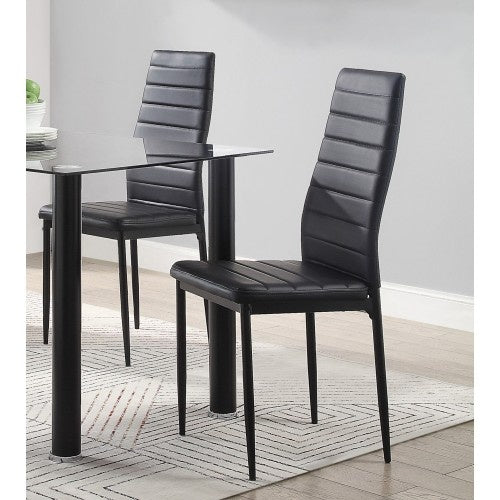 Modern Style Black Metal Finish Side Chairs 2pc Set Faux Leather Upholstery Contemporary Dining Room Furniture