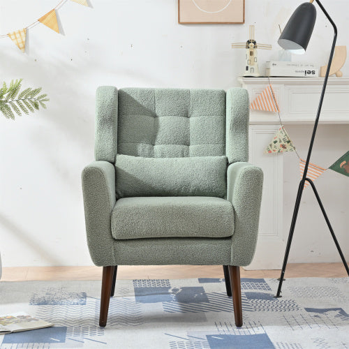 Modern Upholstered Chairs, Teddy Fabric Living Room Chairs, Comfortable Reading Chairs, Medieval Decorative Chairs, Chaise Longues Armchairs For Living Room Bedrooms - Light Green