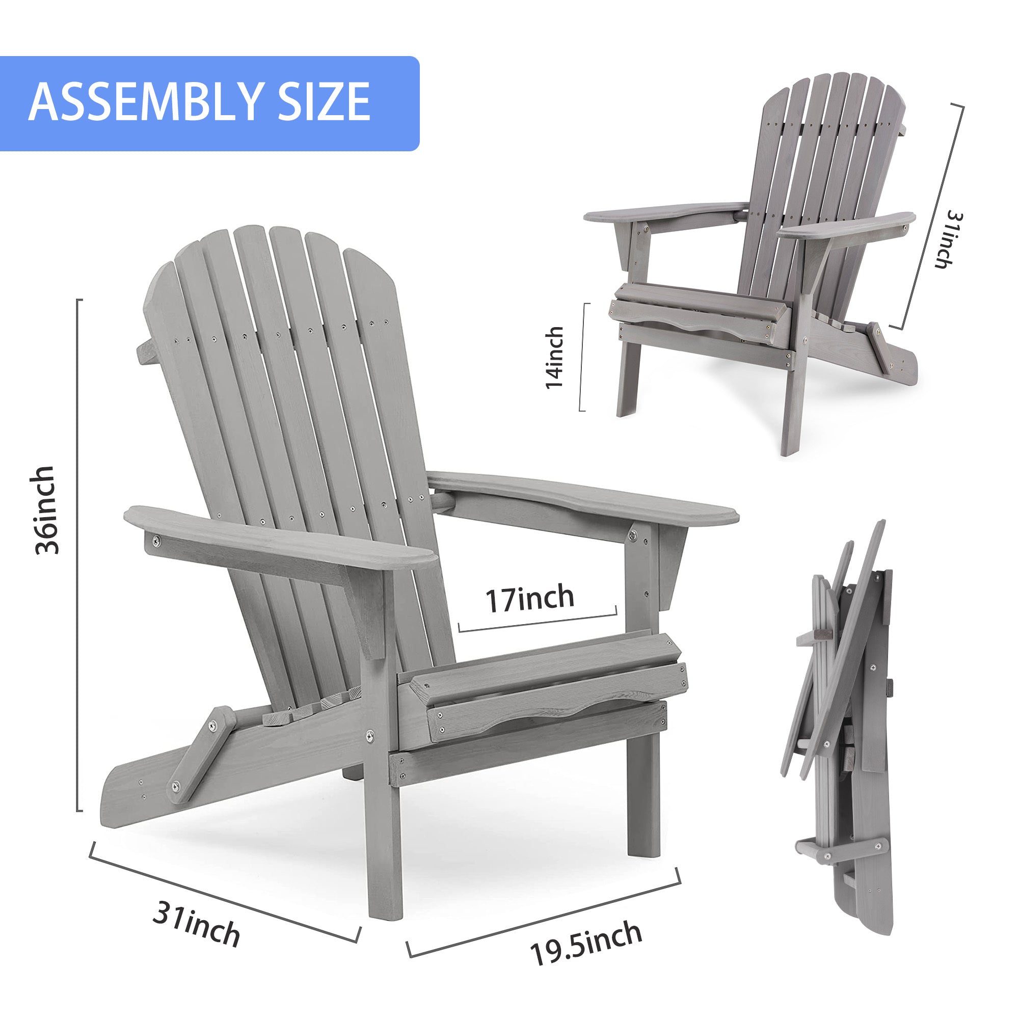 Wooden Garden Outdoor Lounge Patio Chair Wooden Folding Adirondack Chair 2-piece Set