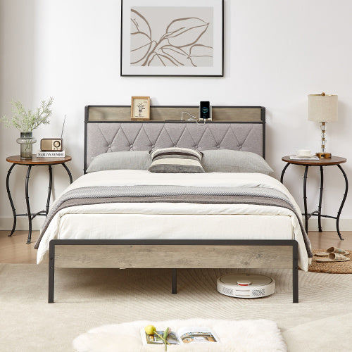 Bed Frame With Charging Station Full Size, Grey