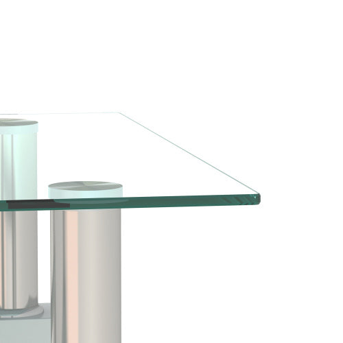 Set Of 2, Modern Tempered Glass Tea Table Coffee Table End Table, Square Table For Living Room, Transparent White