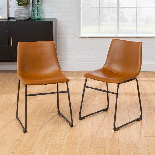 Industrial Faux Leather Dining Chairs, Set Of 2 Whiskey Brown