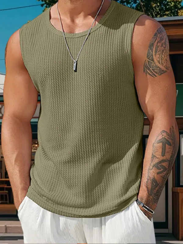 Men s Ribbed Knit Tank Tops in Solid Colors for Casual Wear Sleeveless T-Shirt for Workout and Bodybuilding Streetwear Style
