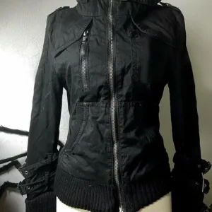 Subculture Harajuku Vintage Safari Coats with Hooded Women Zipper Sweatshirts Casual Streetwear Grunge Jacket Y2k Stand Neck