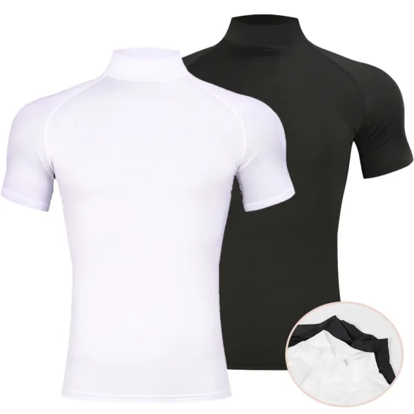 Mens Bodybuilding Sports Tight T-shirt Summer Compression Turtleneck Short Sleeve Gym Fitness Running Quick Dry Male Workout Top