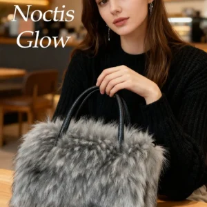 Fluffy Faux Fur Top-Handle Tote Bag for Women - Gray Winter Handbag