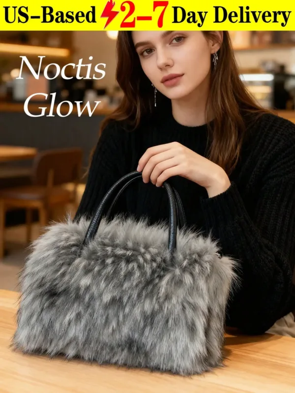 Fluffy Faux Fur Top-Handle Tote Bag for Women - Gray Winter Handbag