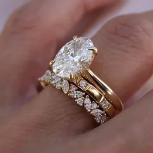 3pcs Oval Moissanite Bridal Set 8x12mm 4.5CT - Stackable Wedding Rings Fine Jewelry for Women, 925 Sterling Silvery Luxury Trio