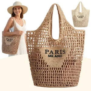 Straw Beach Bags for Women - Women Beach Handmade Woven Tote Bag, Summer Mesh Hollow Shoulder Bag for Holiday