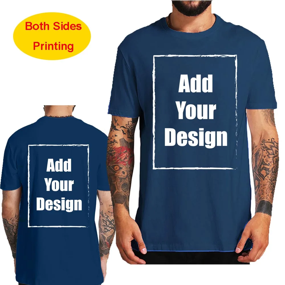 Custom T Shirt for Men Front Back Print Make Your Design Logo Text Gift Tshirt 100% Cotton Made in US - Image 2