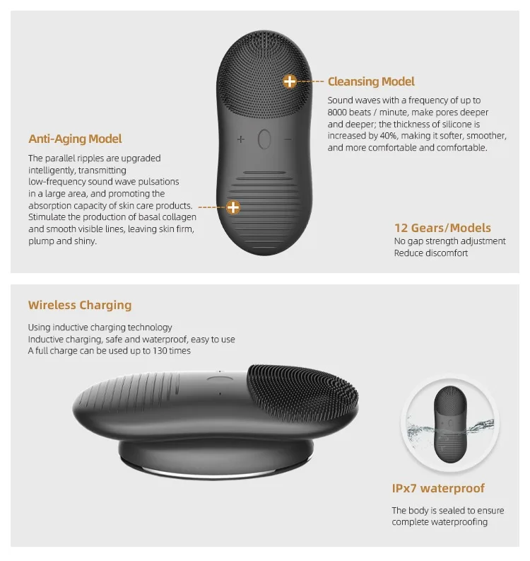 Silicone Face Brush Skin Care Tools Men And Women Face Cleansing Brush Waterproof Facial Cleansing Electric Face Scrub Brush - Image 15