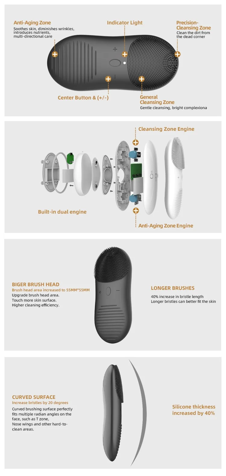 Silicone Face Brush Skin Care Tools Men And Women Face Cleansing Brush Waterproof Facial Cleansing Electric Face Scrub Brush - Image 13
