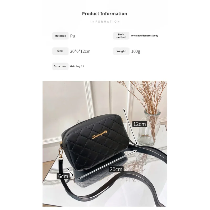 2026 tassel women's small crossbody bag trend diamond grid embroidery camera women's shoulder bag fashion chain crossbody bag - Image 6